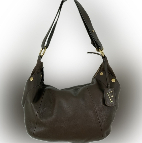 🔴 Furla Brown Leather & Suede Hobo Bag - Picture 1 of 8